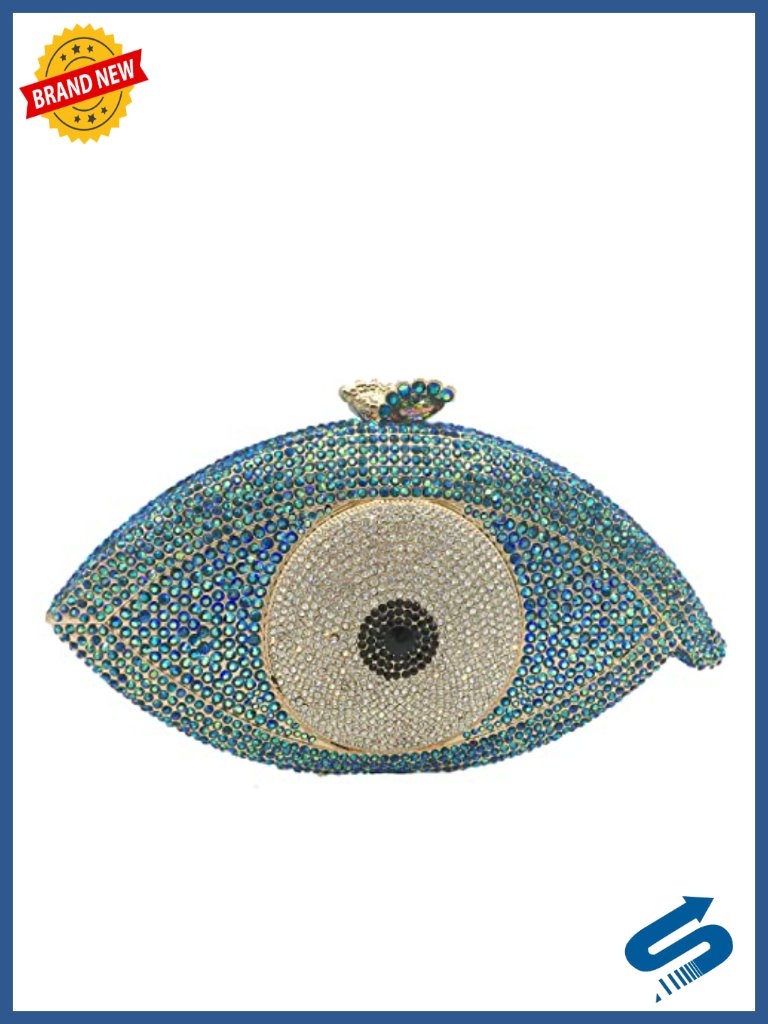 Glitter Crystal Evening Clutch Purse With Rhinestones & Detachable Chain Straps